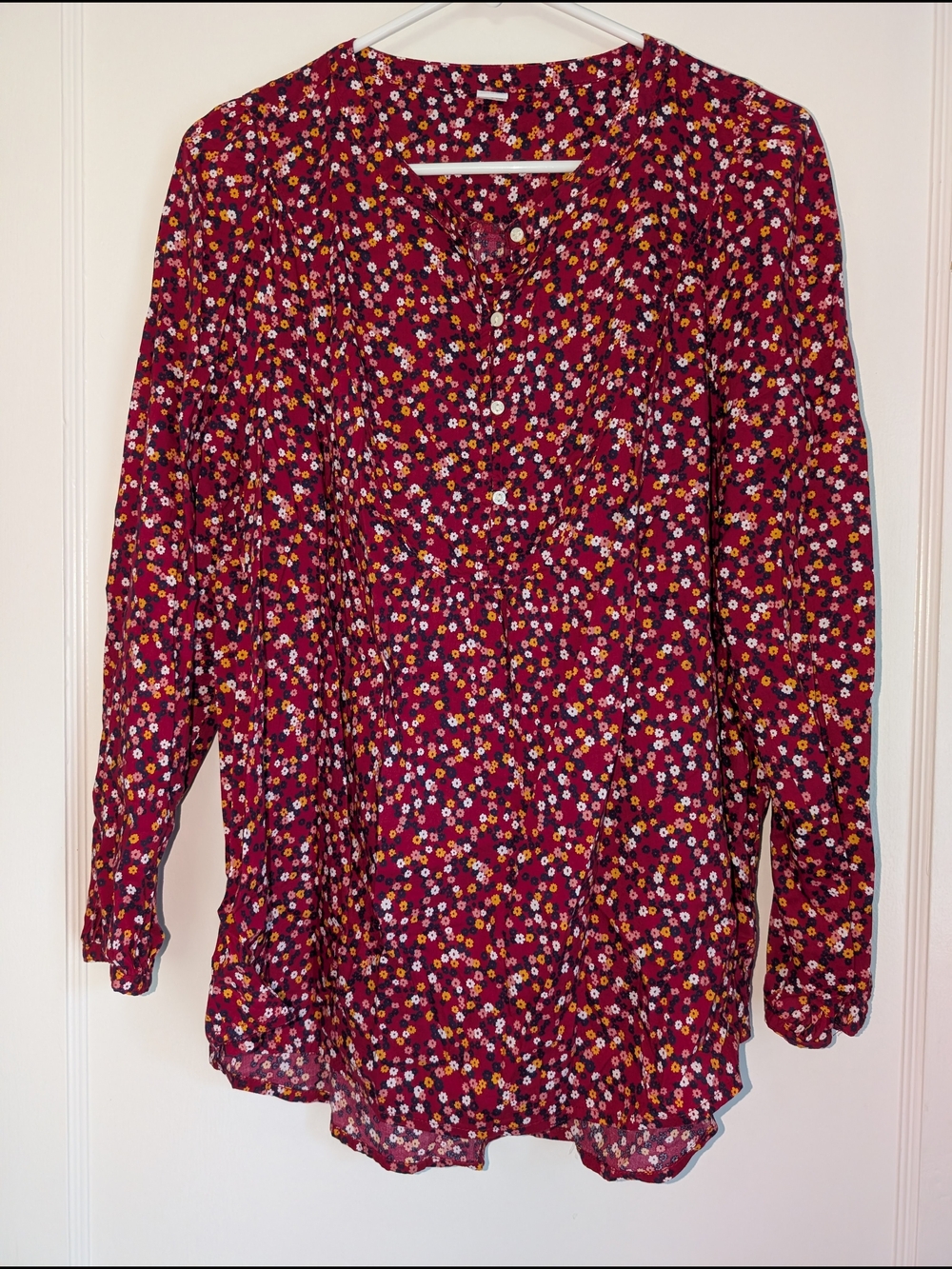 Old Navy Womens Burgundy Floral Long-Sleeve Blouse